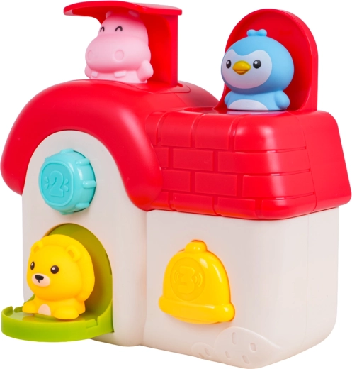 De dieren springen uit het huisje