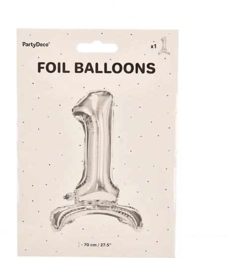 Folie staande ballon cijfer 1 zilver 70 cm