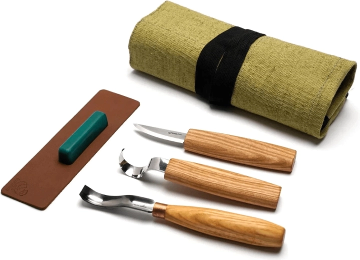 BeaverCraft set voor het snijden van lepels met leren strop