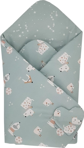 EKO dubbelzijdige katoenen inbakerdoek Dogs & Stars mint 75 × 75 cm