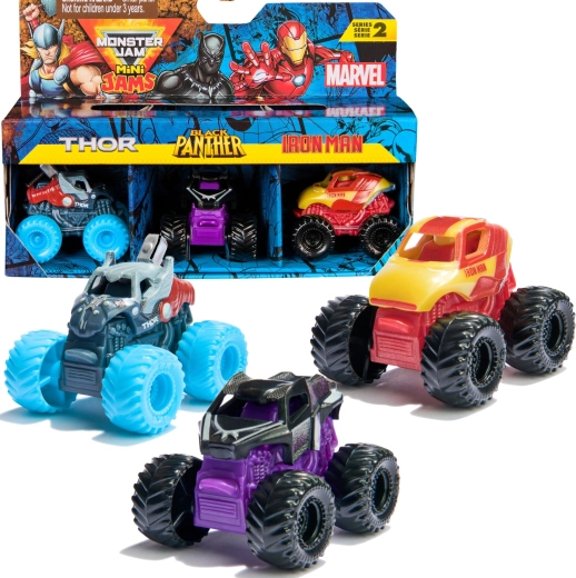 Monster Jam Mini Jams Marvel Thor, Black Panther en Iron Man - 3 stuks