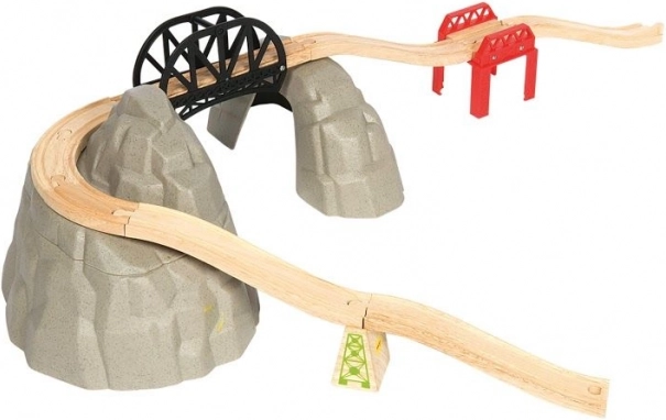 Houten treinset met bergroute