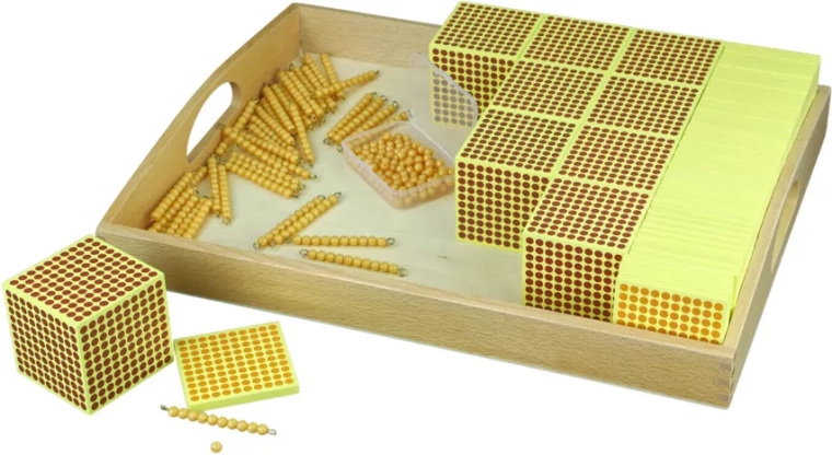 Houten honderdtallen-vierkanten en gouden kralenmateriaal 100–1000