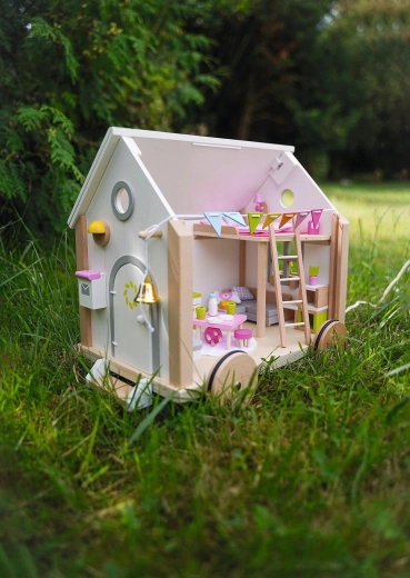 Tiny House Hygge – houten poppenhuisje op wieltjes - 1 stuk