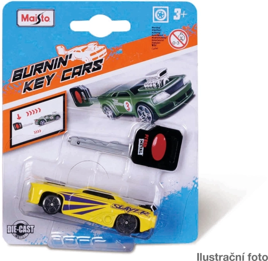 Maisto Burnin' key cars metalen autootje met lanceersleutel 8 cm (1:64) - 1 stuk
