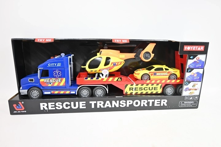 Speelset met takelwagen met kraan, helikopter en auto met licht en geluid