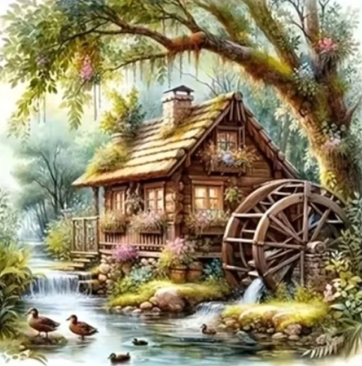 Norimpex Schilderen op nummer Molen aan de rivier met eenden 40 × 50 cm