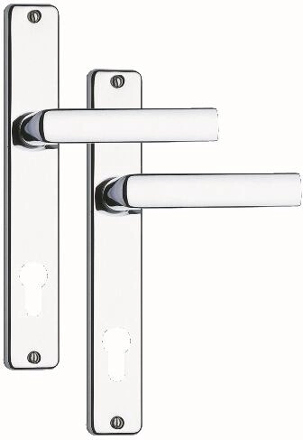 Deurklink met schild 90 mm voor cilinder, satijn chroom/roestvrij staal