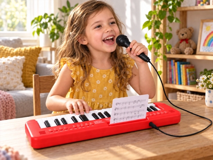Microfoon en muziekkaarten inbegrepen