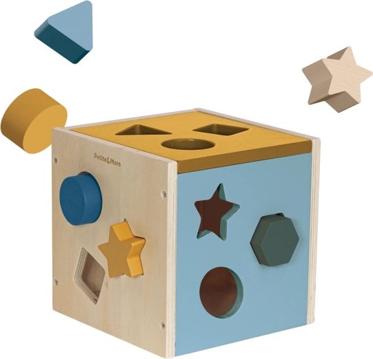 Petite&Mars houten sorteerkubus Gravity Wood of Mars Cosmic Blue