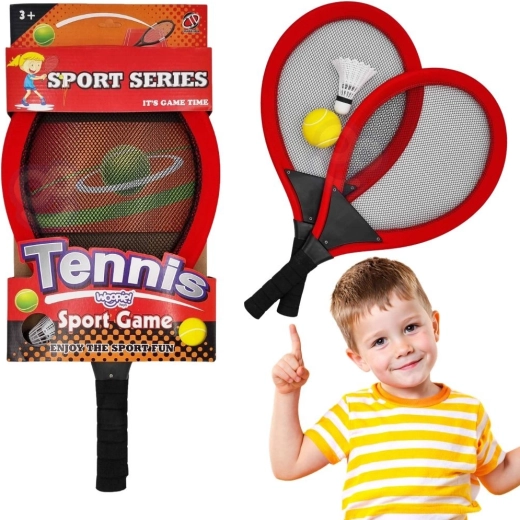 WOOPIE grote tennis- en badmintonrackets voor kinderen met set van bal en shuttle