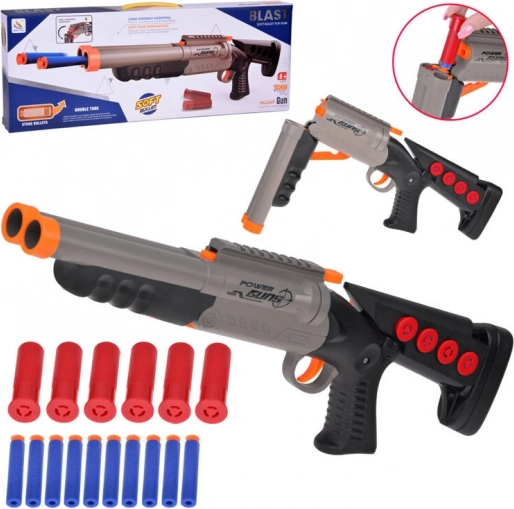 Kinder dubbelloops foam jachtgeweer met hulzen en zuignap-pijltjes