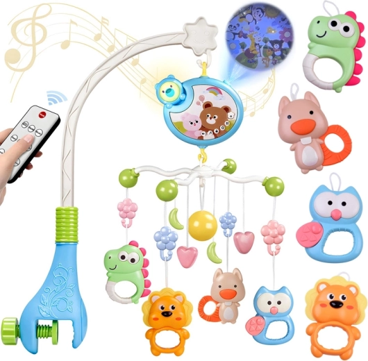 Muziekmobiel voor boven het kinderbedje met projector, nachtlampje en afstandsbediening