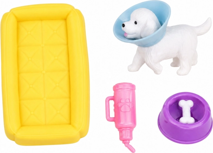 Hondje met beschermkraag voor verzorgingsspel