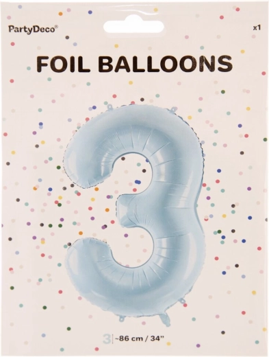 Folieballon cijfer 3 blauw 86 cm