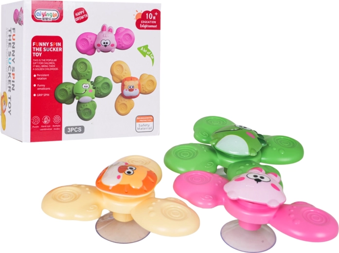 Set kleurrijke spinners met dieren en zuignap (3 stuks)