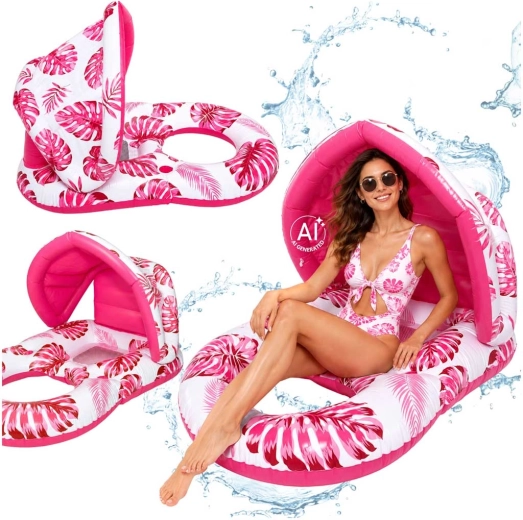 Opblaasbaar kinderwaterligbed met rugleuning en zonnekap – roze