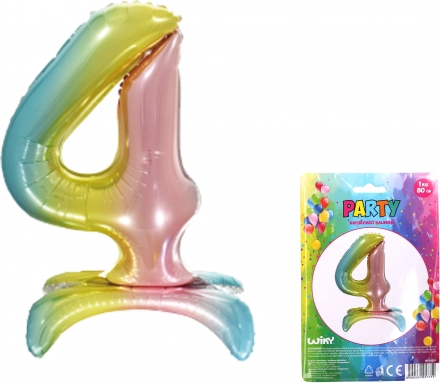 Ballon cijfer 4 regenboog 80 cm