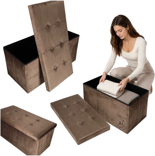 Opvouwbare velours poef met opbergruimte 77 × 38 × 37 cm bruin