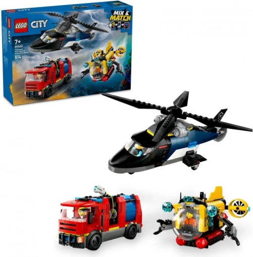 LEGO CITY helikopter, brandweerauto en onderzeeër