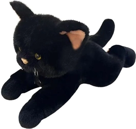 Pluchen liggende kat zwart 45 cm