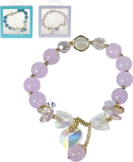 Kinder elastische armband met kralen en bedel in doosje - 1 stuk