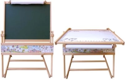 Houten dubbelzijdig tekenbord met tafeltje 2-in-1 voor kinderen