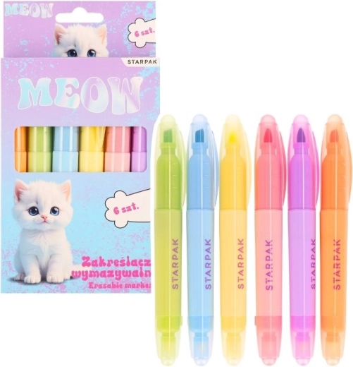 Uitwisbare markeerstiften met kattenpootje, set van 6 stuks