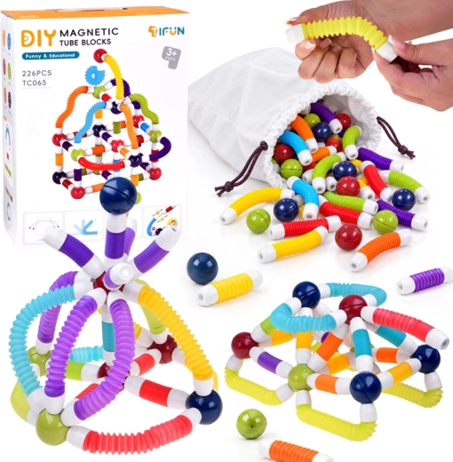 Magnetische bouwset met flexibele buisjes, 226 onderdelen