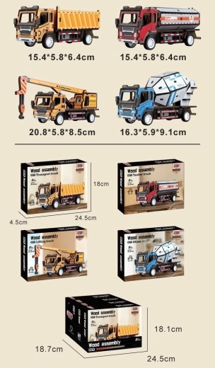 Houten bouwset bouwvoertuig met terugtrekmechanisme - 1 stuk
