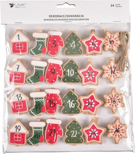 Houten knijpers voor een adventskalender (24 stuks)