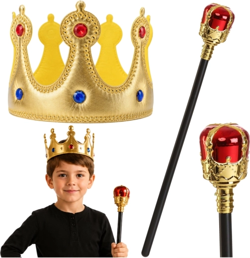 Kinderkoninklijke set – gouden kroon en scepter