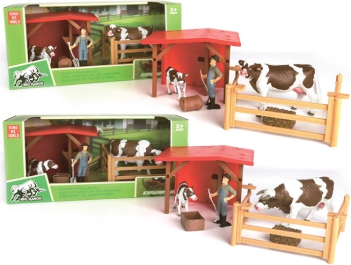 Set boerderijomheining met koeien en boer