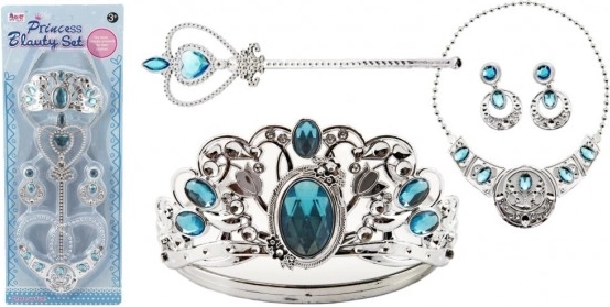 Grote set prinsessenaccessoires: kroon, ketting, oorbellen en scepter