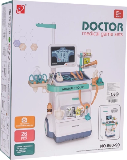 Kinderartsentrolley met ECG en accessoires, blauw