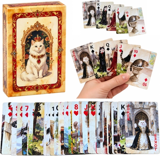 Klassieke speelkaarten met koninklijke katten, 54 kaarten