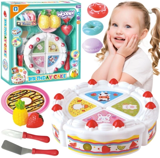 Woopie verjaardagstaart met snijfruit en snoepjes
