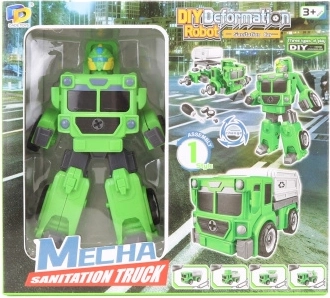 Opvouwbare groene robot 2-in-1 – vrachtwagen en graafmachine