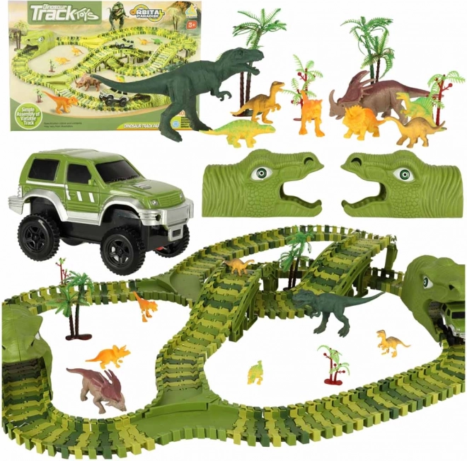 Racebaan met dinosaurussen en auto's 240 delen