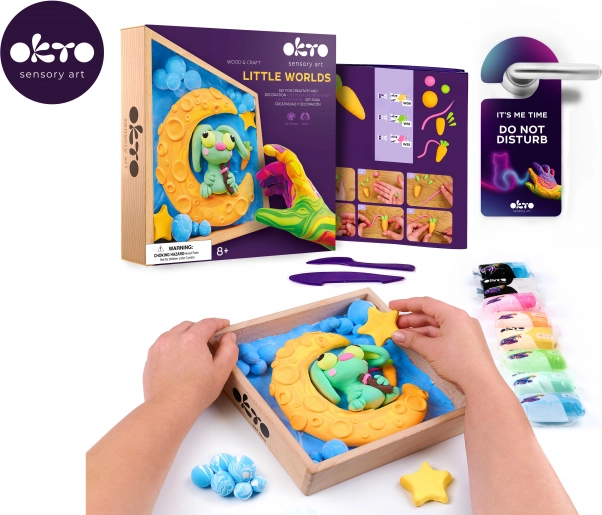 Okto modelleren – kleine wereld in lijstje Konijntje op de maan 21 × 21 cm