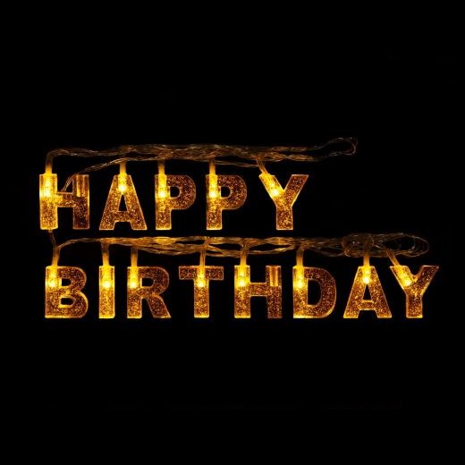 Verjaardag LED-lichtslinger Happy Birthday, 13 LED's, 2 m