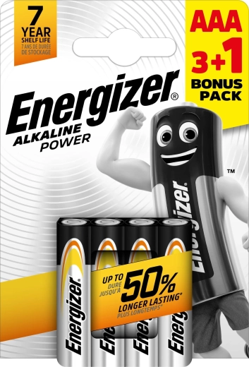 Alkaline batterijen AAA Energizer Alkaline Power 3+1 gratis