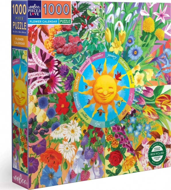 Vierkante puzzel eeBoo Bloemenkalender 1000 stukjes