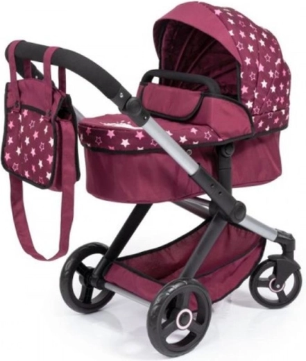 Poppenwagen Bayer Xeo bordeaux met sterretjes en een eenhoorn