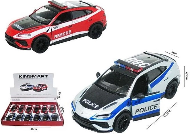 Lamborghini Urus politie- of hulpdienstauto met pull-back aandrijving - 1 stuk