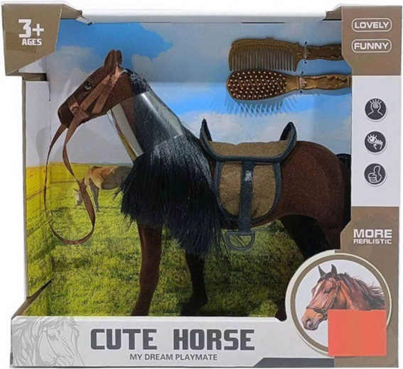 Bruin paardje met zwarte manen en accessoires om te kammen