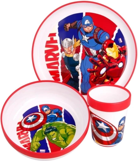 Plastic eetset Marvel Avengers voor kinderen (bord, kom en beker) - 1 stuk