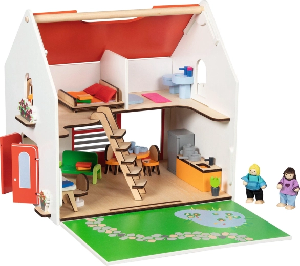 Draagbaar houten poppenhuis Eco House met accessoires
