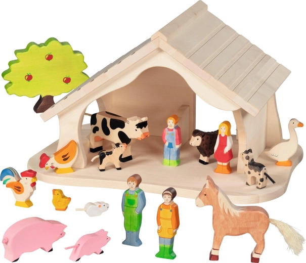 Houten stal en kerststal met kerstster - 1 stuk