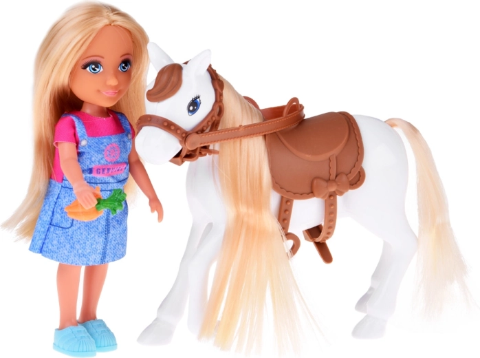 Boerinpop en paardje met accessoires